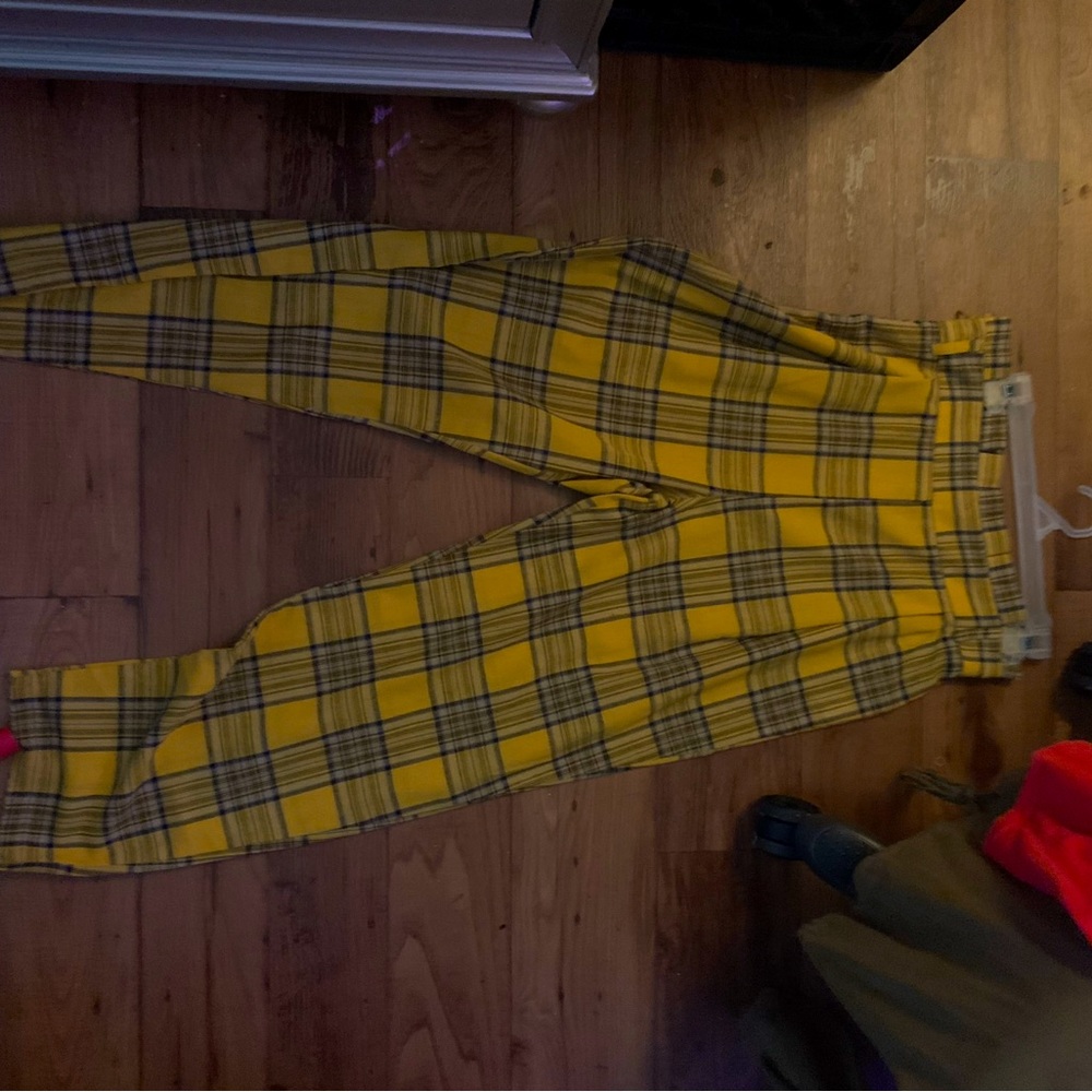 Yellow and black plaid dress pants size large